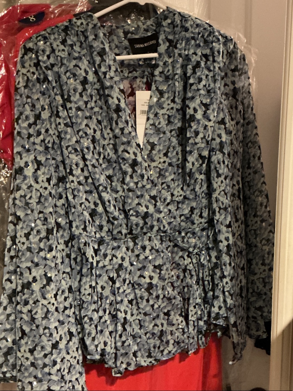 Sabina Musayev Light Blue Floral Wrap Blouse